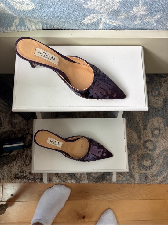 arteana Shoes - Purple Sequin Pointed-Toe Mule Heels
